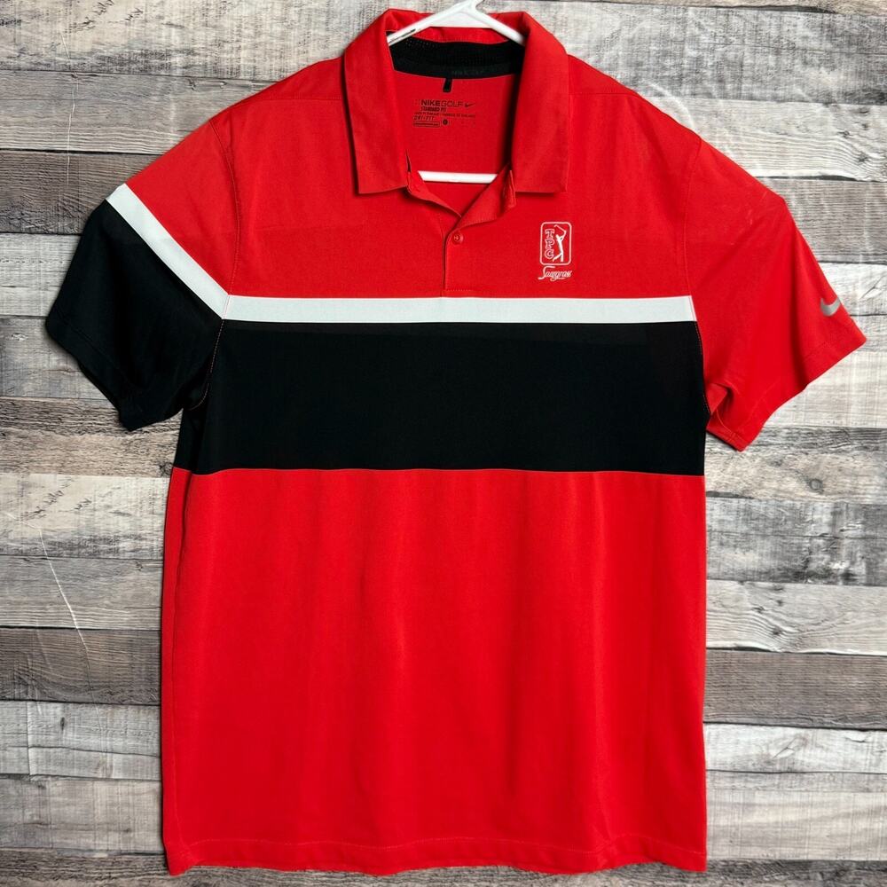 TPC Sawgrass GC Nike Mens Polo Shirt Large Red Graphic Golf Performance Classic